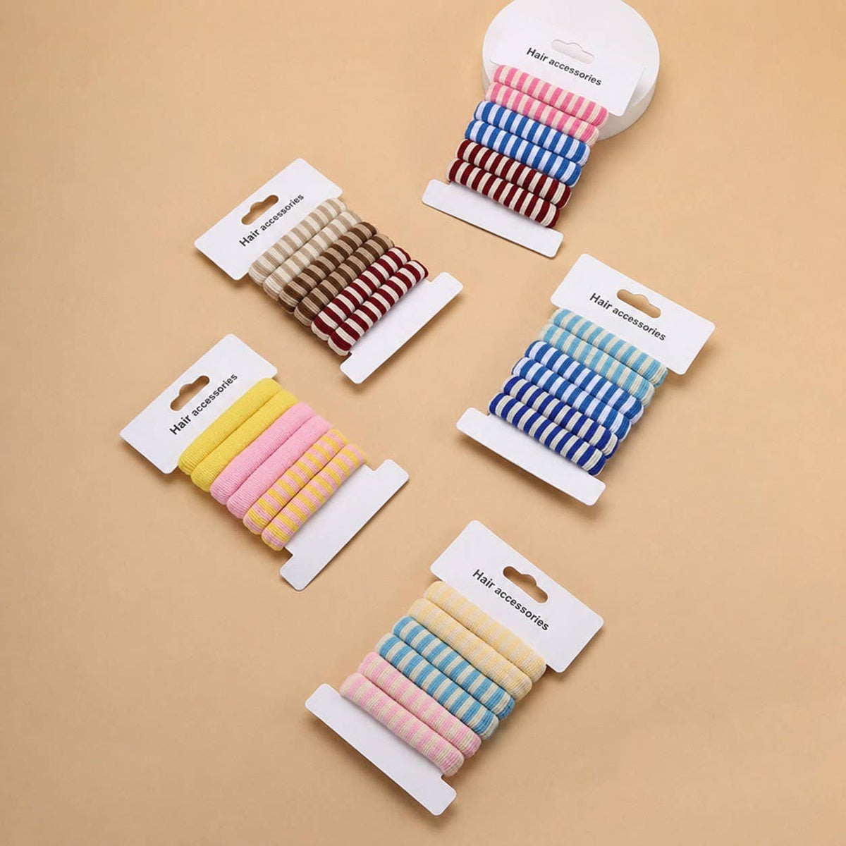 Striped Terry Hair Ties 6-Pc Set |B