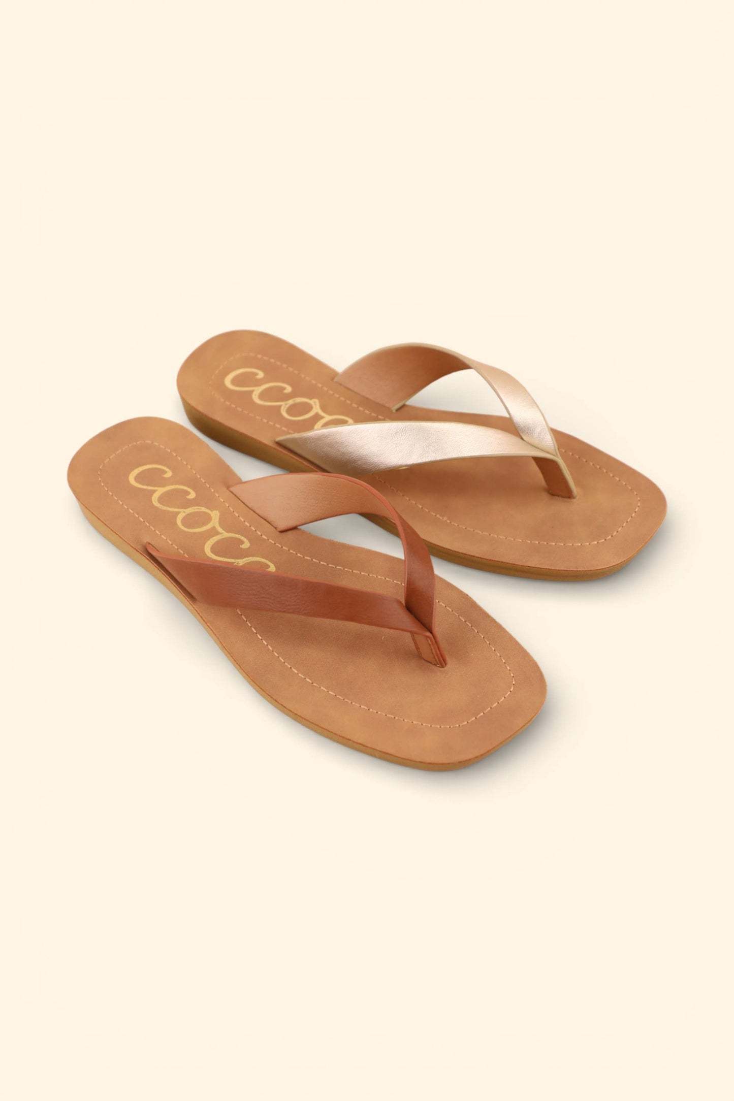 SIA MINIMAL STRAP DESIGN FLIP FLOP THONG SANDALS: CHAMPAGNE