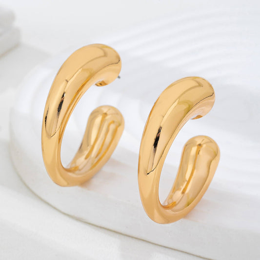 Bold Gold-Tone Chunky Tubular Open Hoop Earrings |Gold