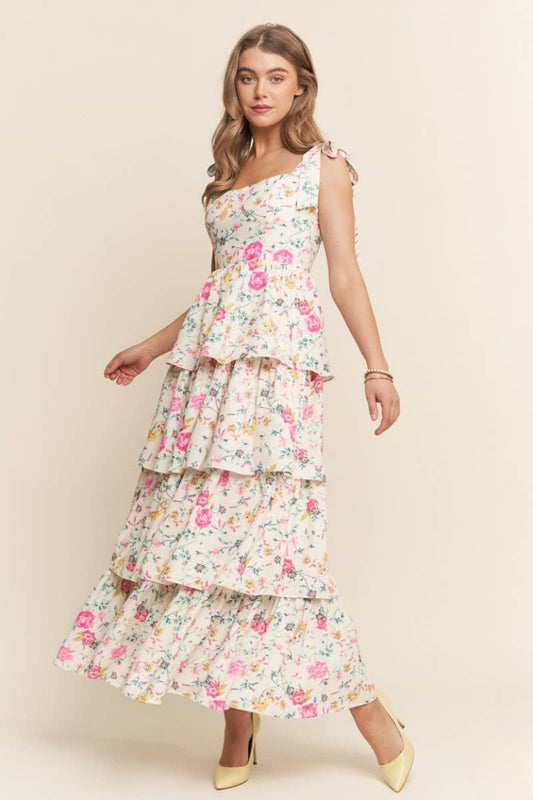 FLORAL PRINT TIERED MAXI DRESS