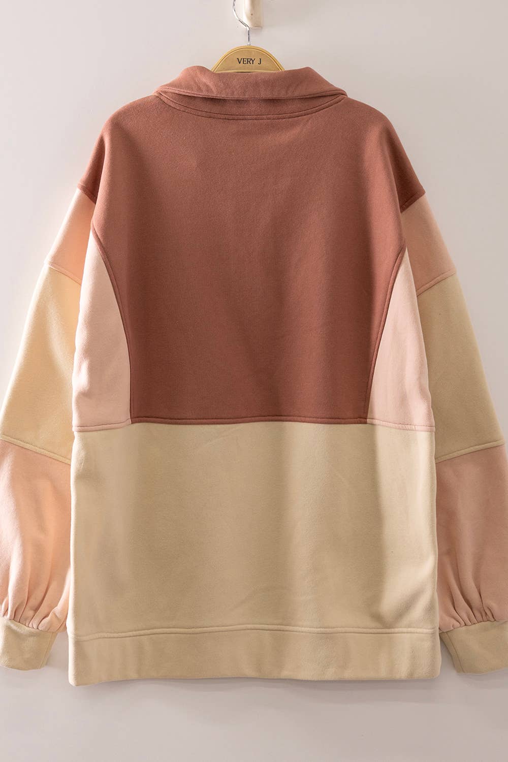 Colorblock Half Snap Sweatshirt: BRICK