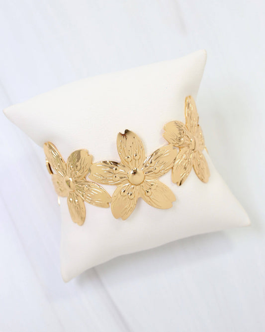 Natchez Flower Cuff Bracelet Gold