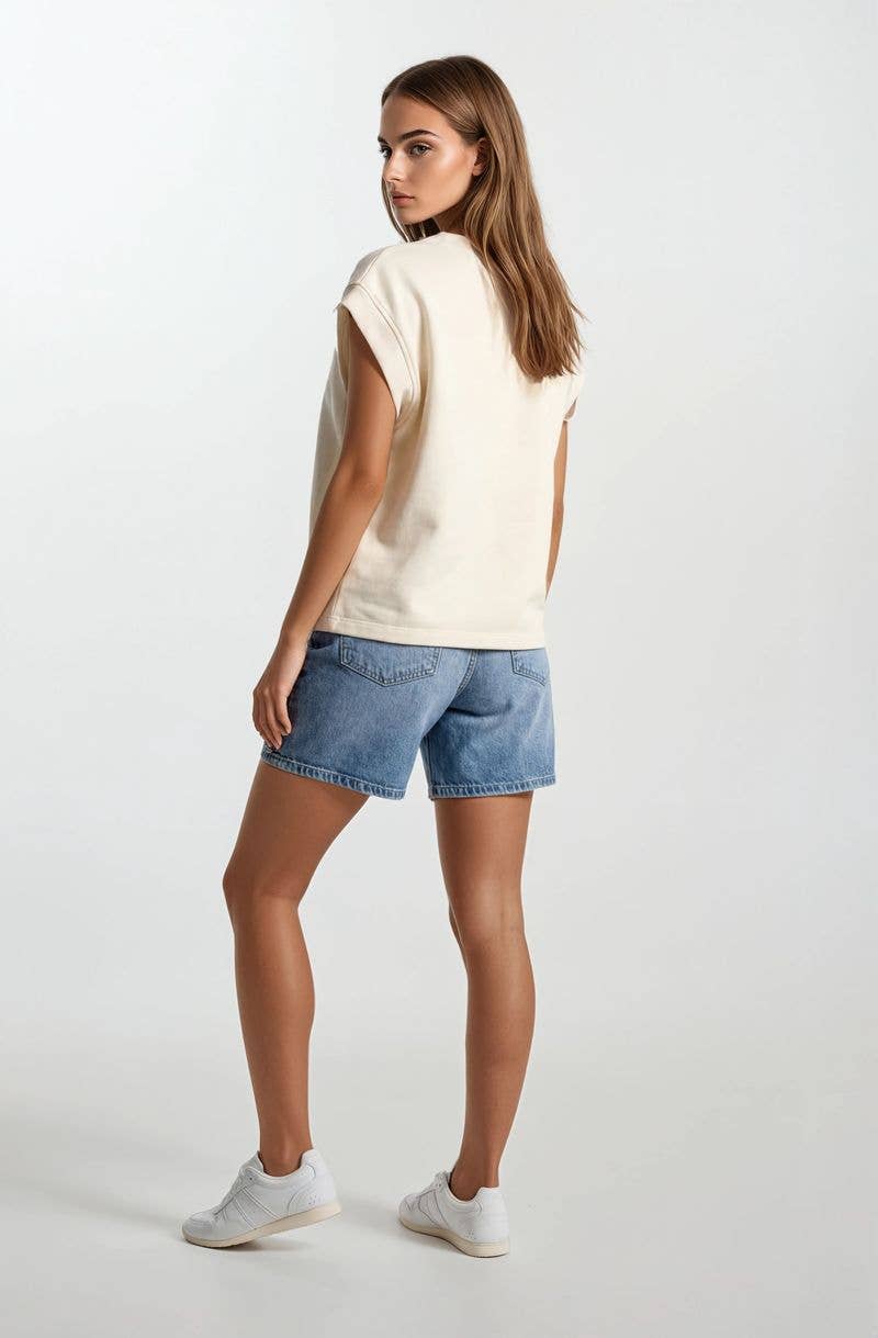 FLORAL EMBROIDERY PRINT & TERRY MIX TOP