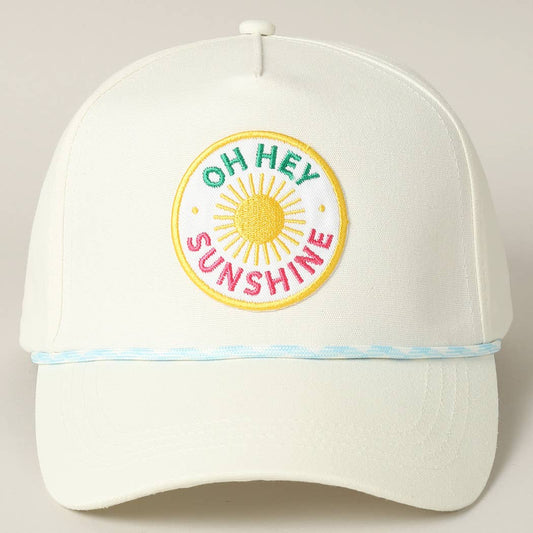 Oh Hey Sunshine Embroidery Patch Trucker Hat: LT BLUE