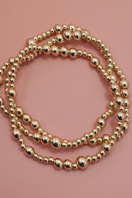 MULTI LAYER GOLD BALL CHAIN BEADED BRACELET GOLD