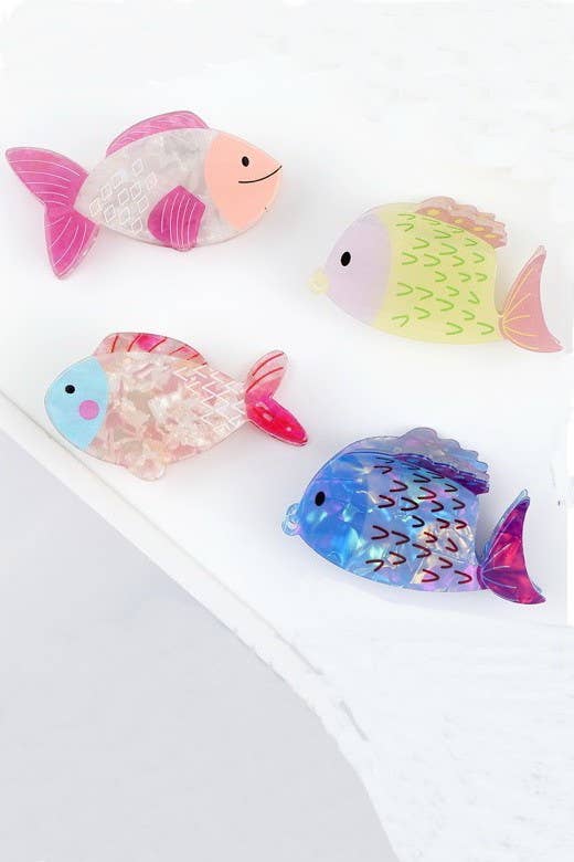JUMBO VIBRANT OCEAN SEA FISH HAIR CLAW CLIPS | Yellow