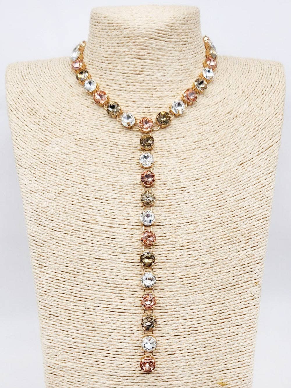 Topaz Brown Multi Crystal Y Drop 20” Necklace