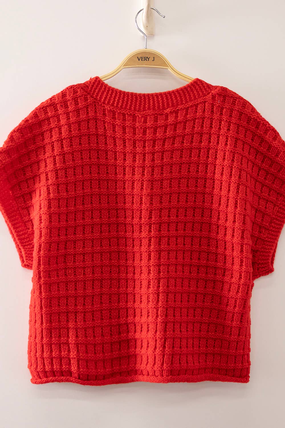 Waffle Texture Crop Cardigan: RED