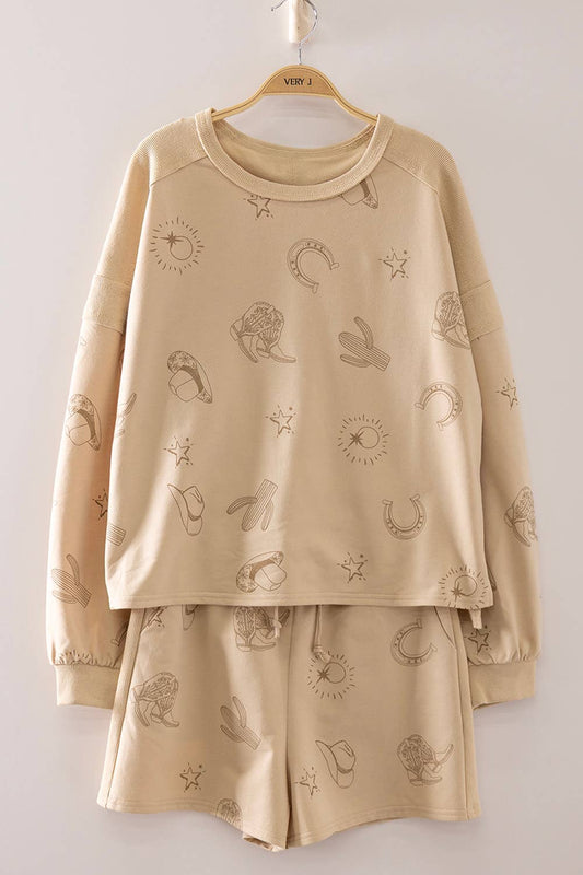 Western Print Lounge Set: TAUPE