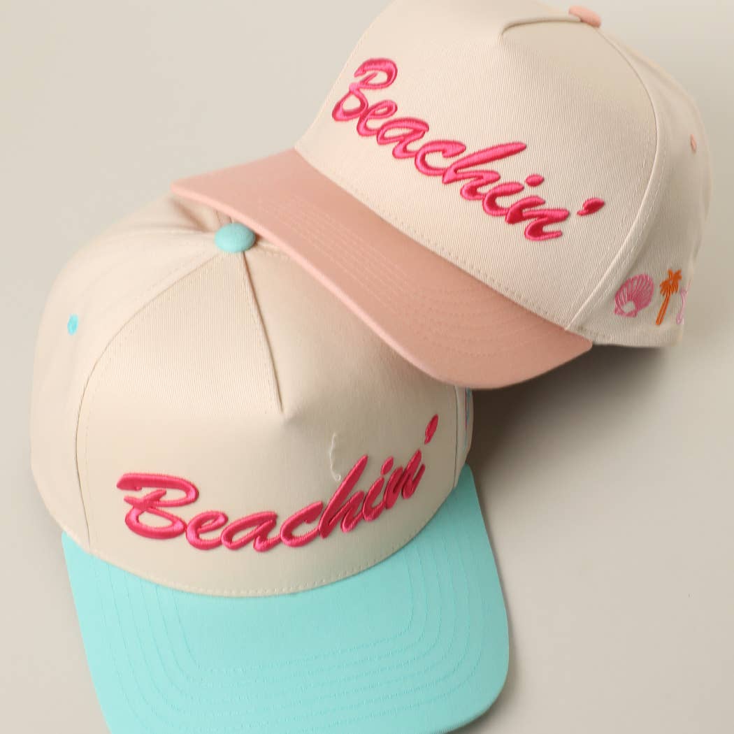 BEACHIN' 3D Embroidered Two-Tone Trucker Hat: MINT
