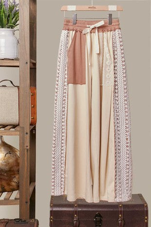 Lace Accents Patchwork Maxi Pants