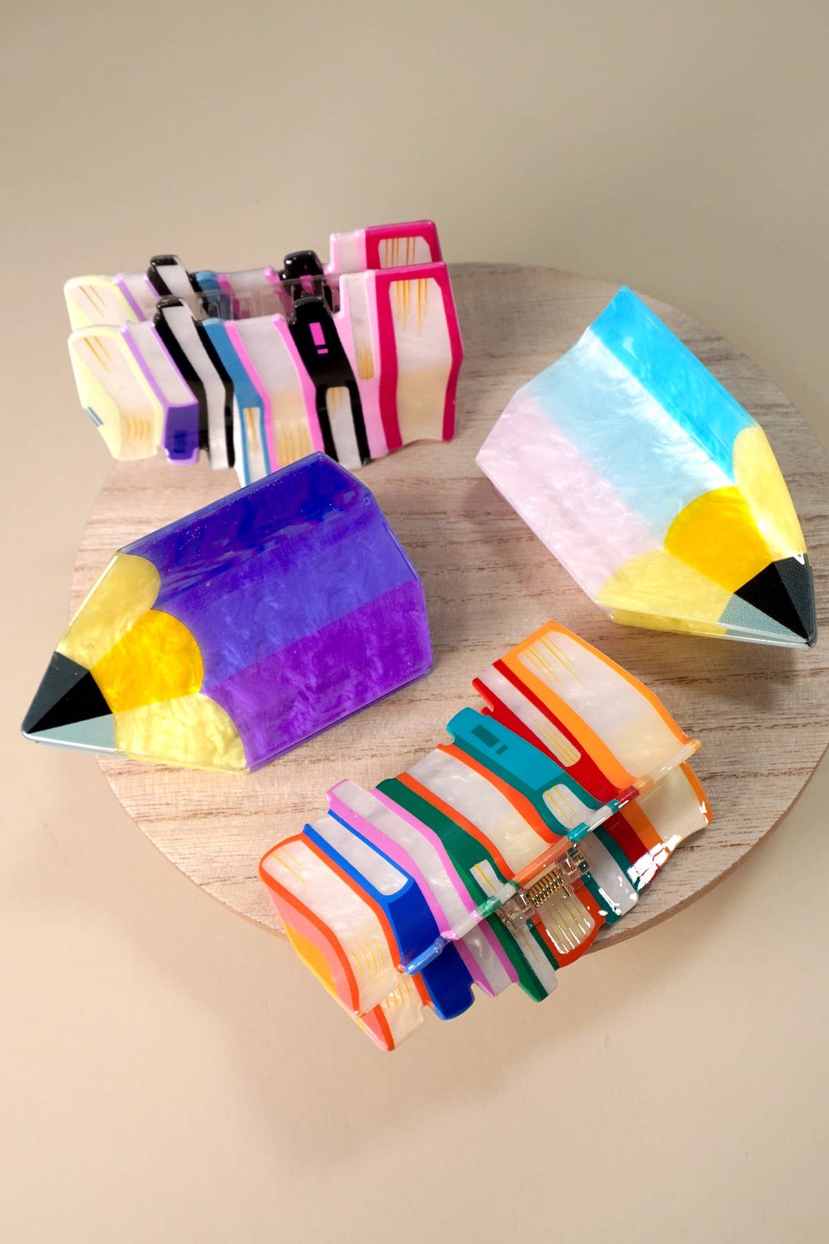 BOOK STACK SCHOOL HAIR CLAW CLIPS |COLOR PENCILS