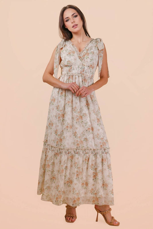 Floral Printed Shoulder Strap Midi Dress: PEACH MIX