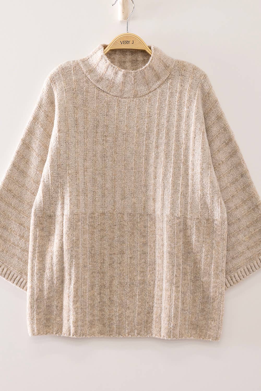 Ribbed Knit Mock Neck Sweater: OATMEAL