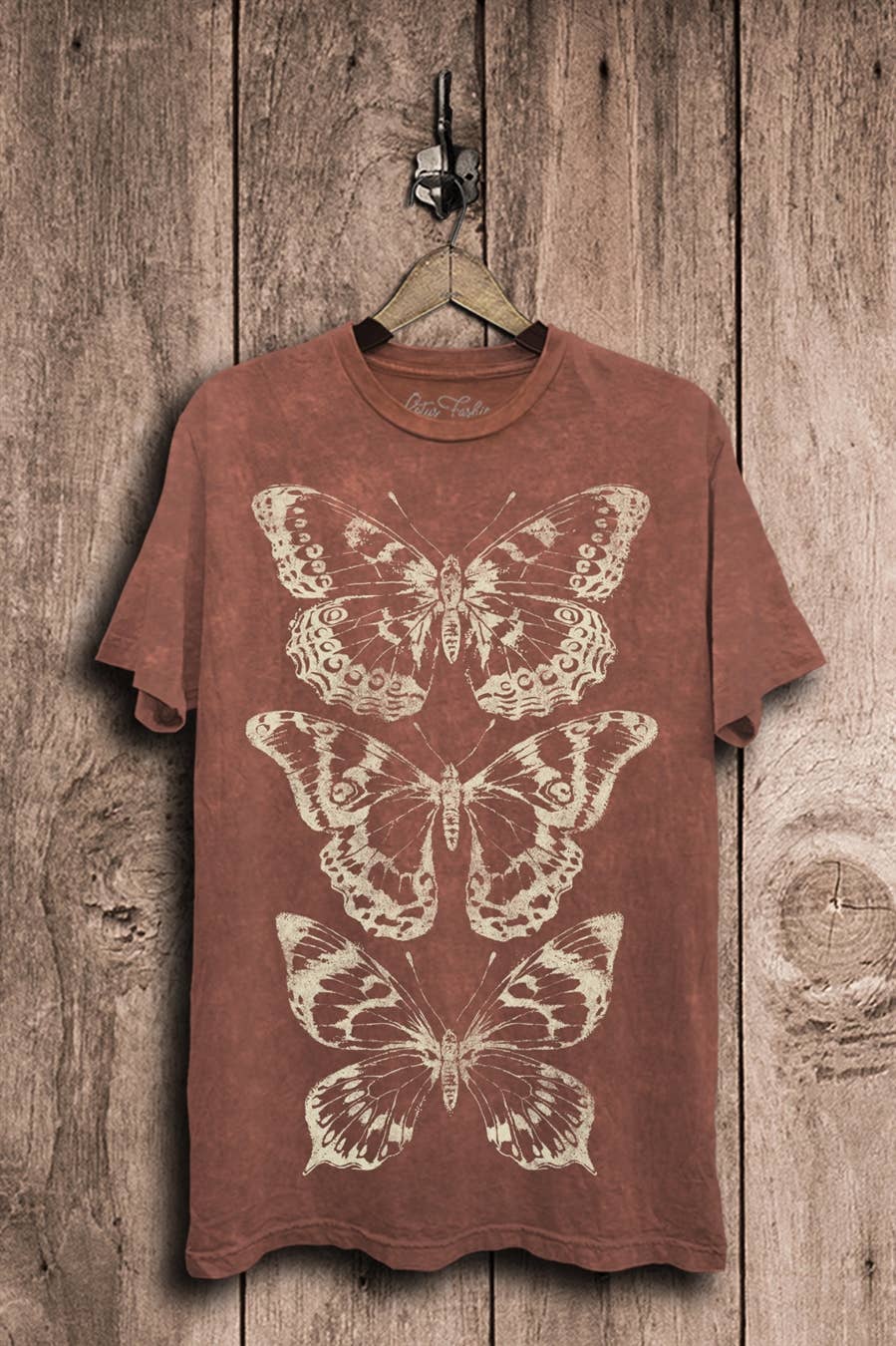 Butterflies Graphic Top: Vintage Wine Mineral Wash