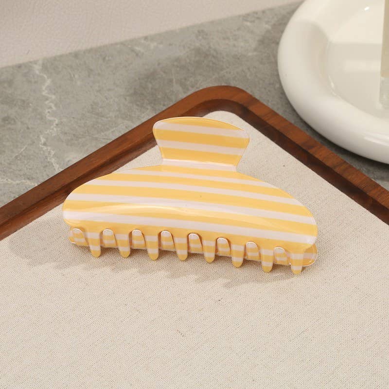 JUMBO STRIPE PLAID OVAL HAIR CLAW CLIPS: Pink