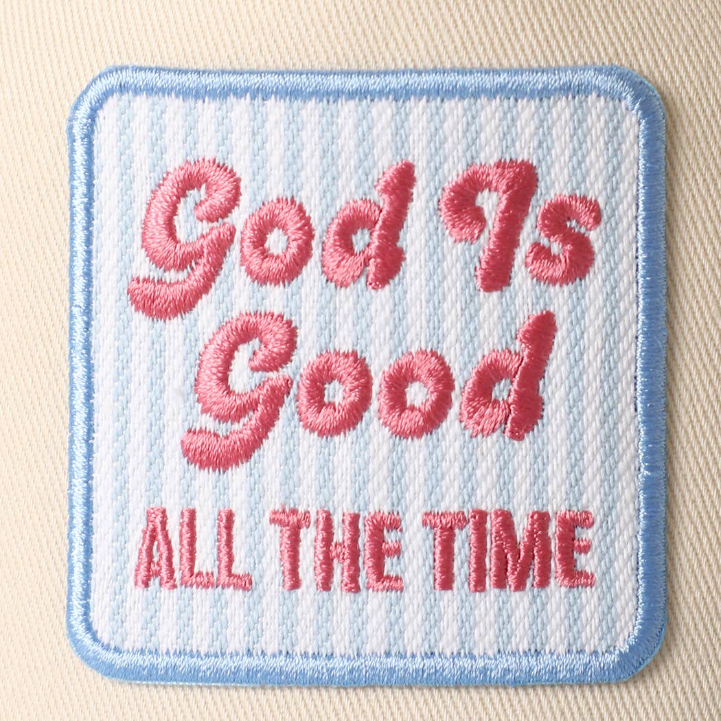 God Is Good Embroidered Patch Two-Tone Trucker Hat: LT.PINK/ ONE SIZE