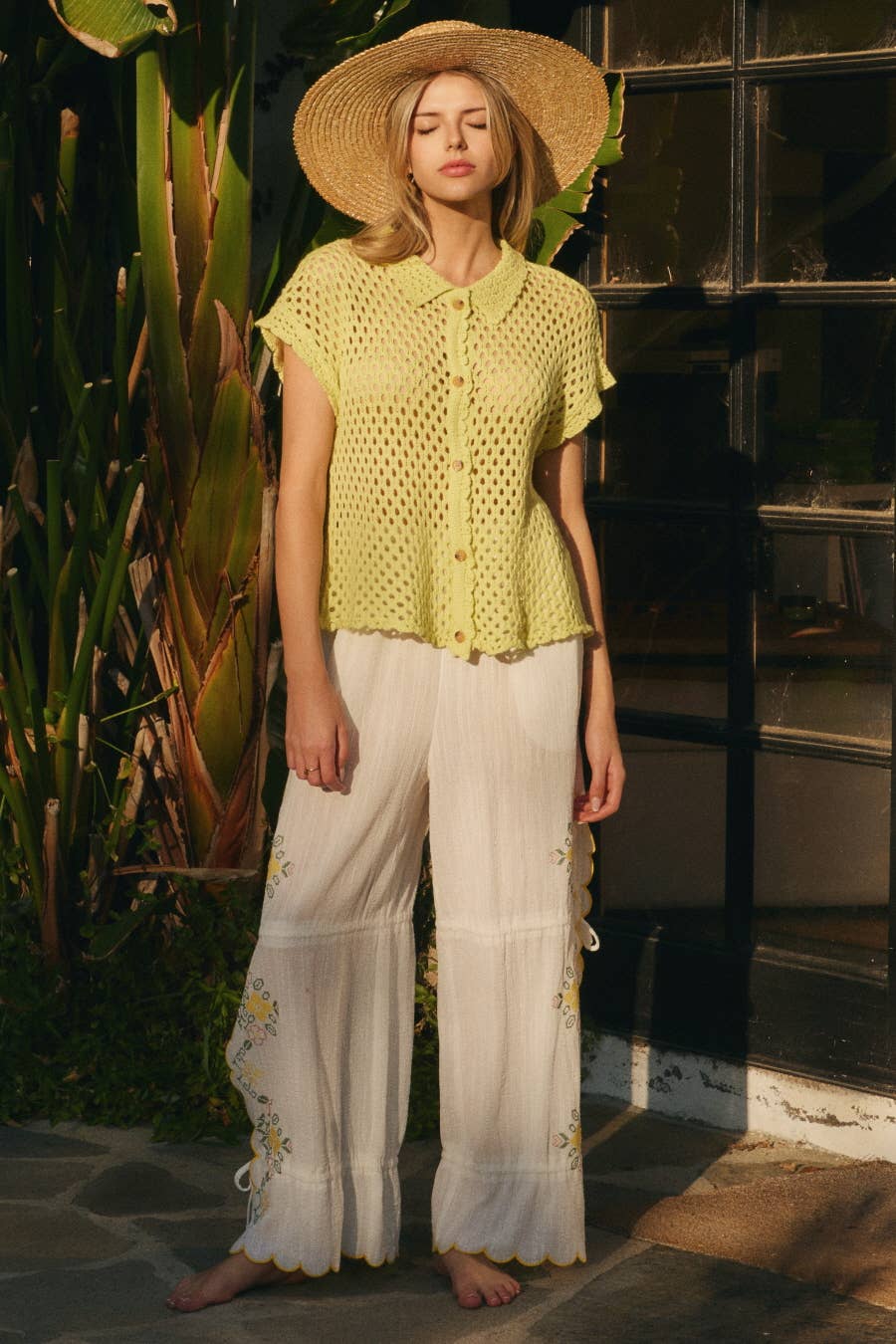 Embroidered Wide-leg Pants