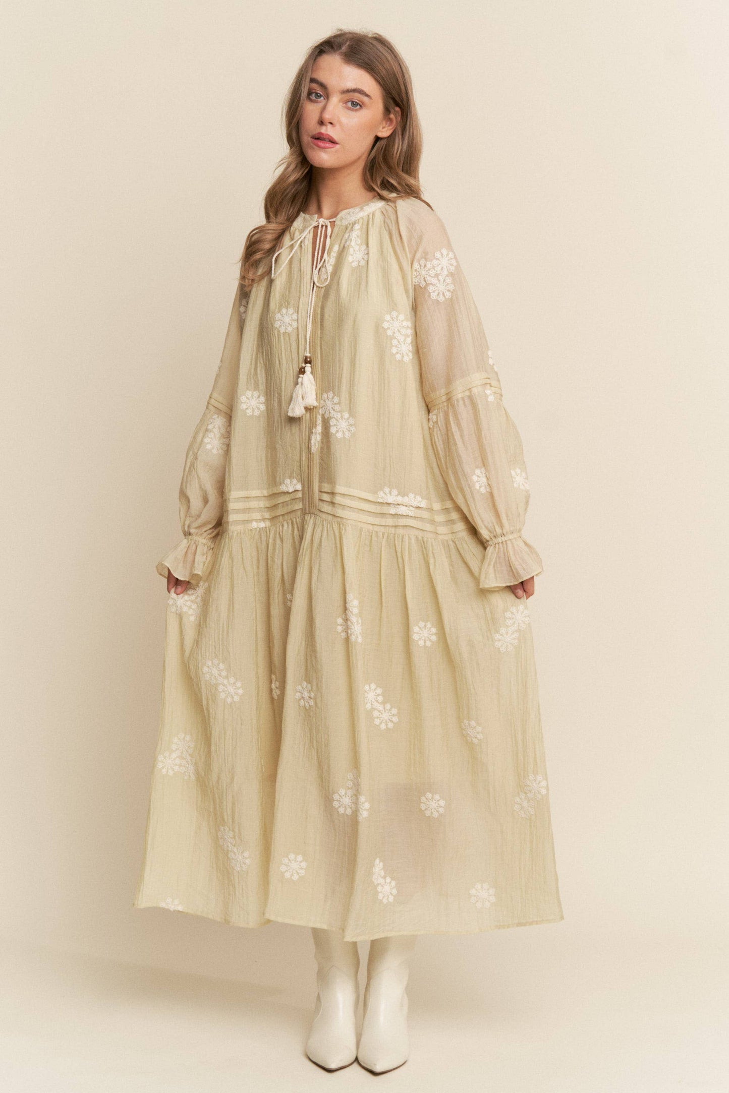 Embroidered Long Sleeve Light Weight Maxi