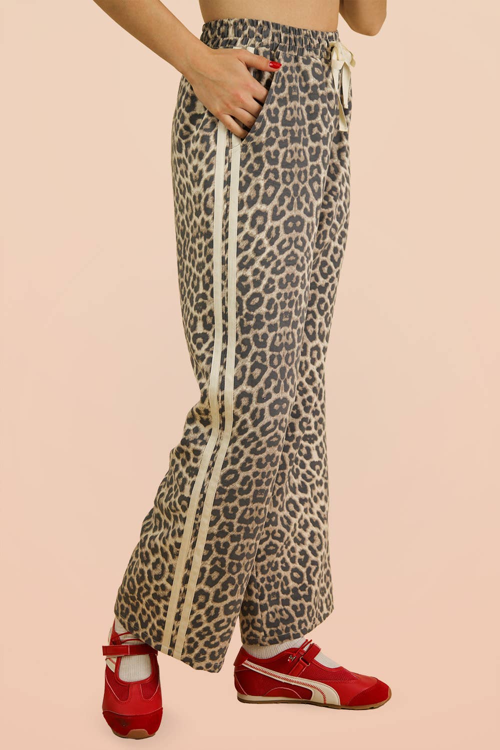 Leopard Printed Cotton Twill Tape Detail Pants