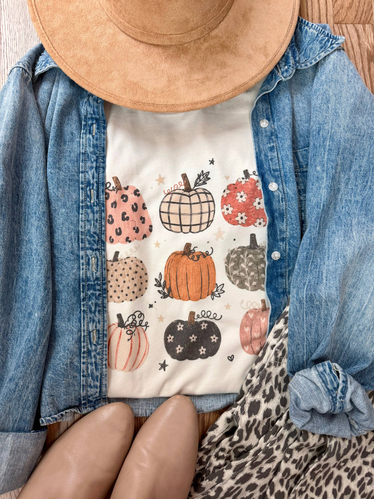 Pumpkin Collage Fall Graphic Tee: Light Beige