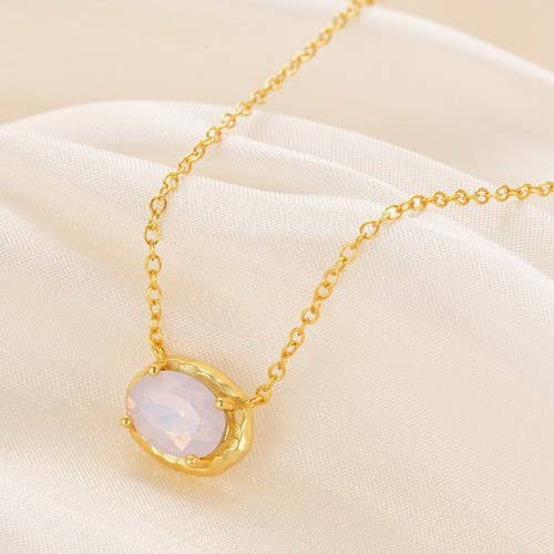 OVAL GEMSTONE CHARM PENDANT NECKLACE | EMERALD