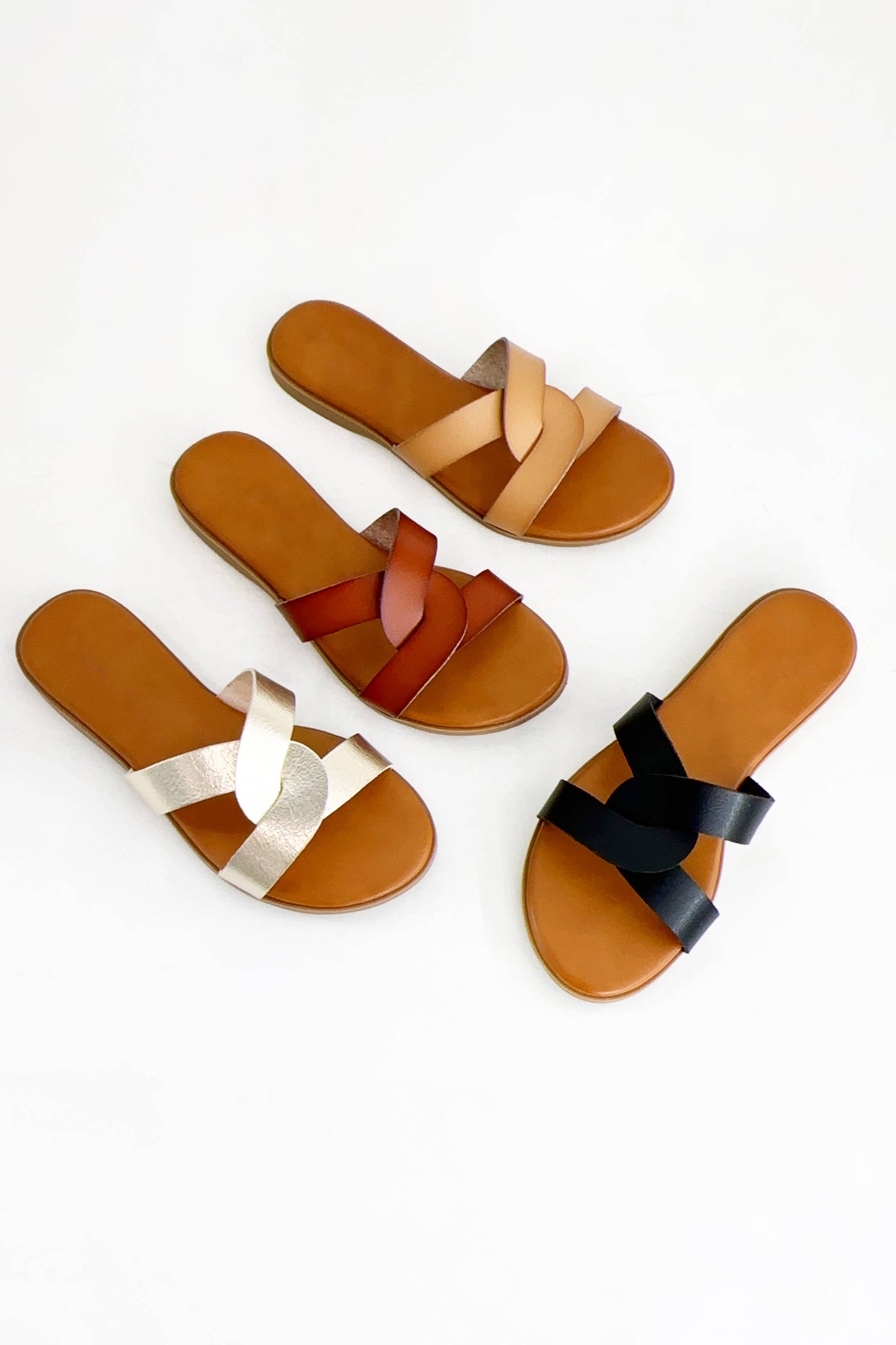AMPLE TWISTED STRAP UPPER DESIGN SLIP-ON STYLE SANDAL: TAUPE
