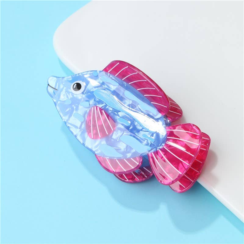 Seaside Nautical Fish Starfish Conch Hair Clips: Fish Pink