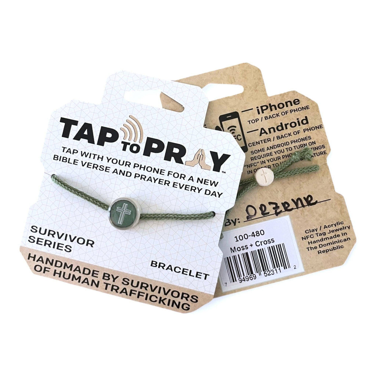 Tap To Pray® Survivor Series Braided Bracelet: Coral + Cross