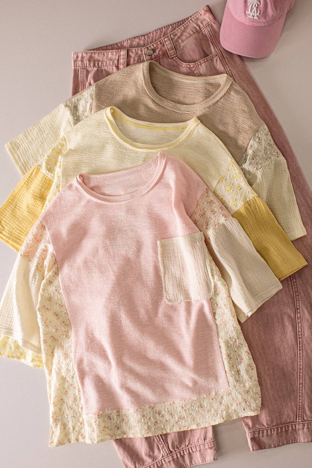 Oversized Mixed Media Knit Top: PINK