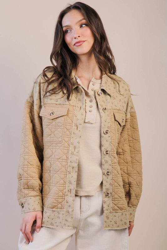 Oversized Floral Printed Contrast Cotton Jacket