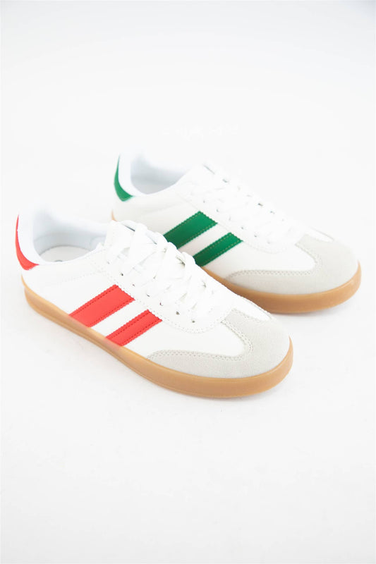 DEER-09 COLORFUL SUEDE SNEAKERS: WHITE RED