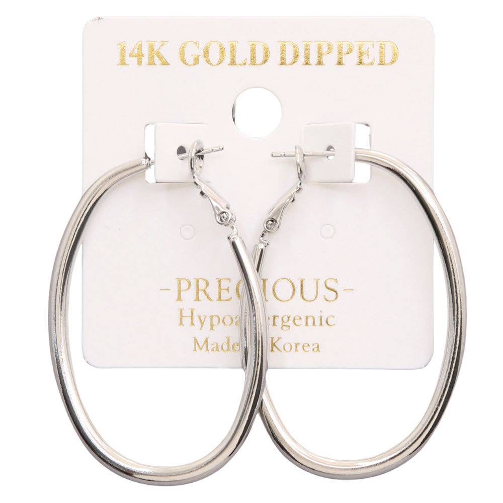14K GOLD DIPPED OVAL SHAPE HOOP EARRING