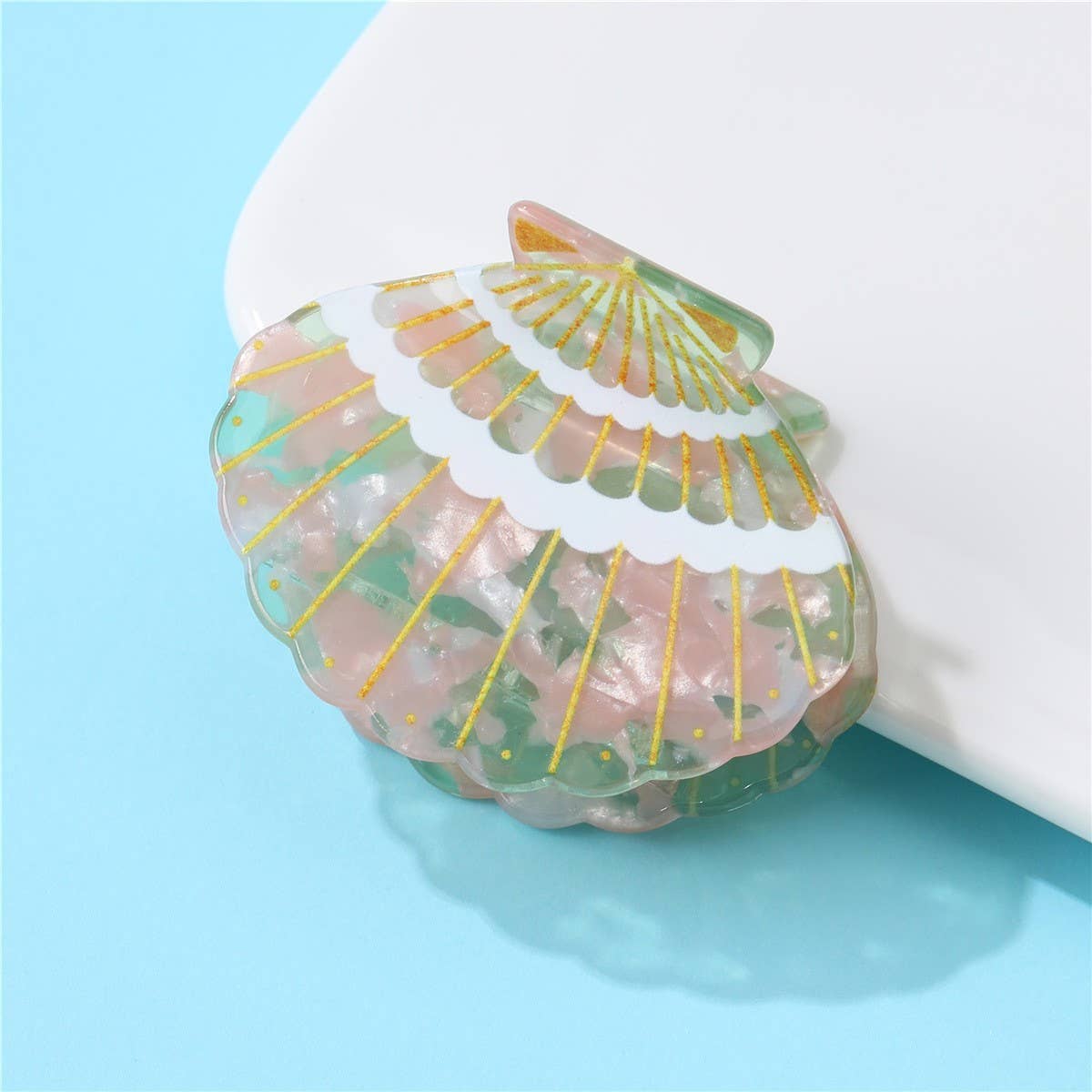Marbled Seashell Hair Claw Clip: Green
