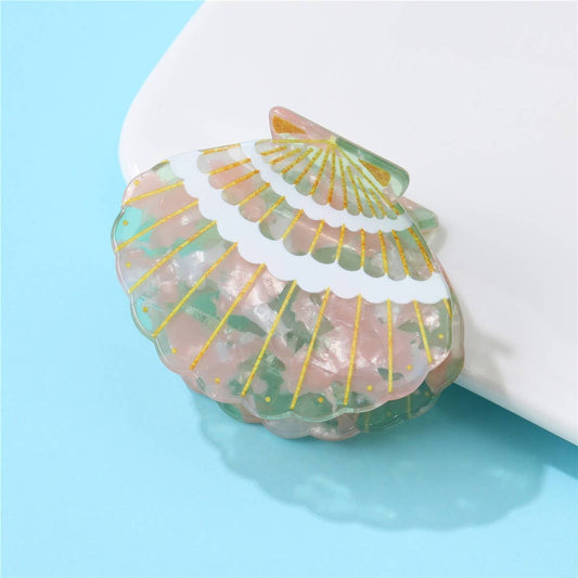Marbled Seashell Hair Claw Clip: Green