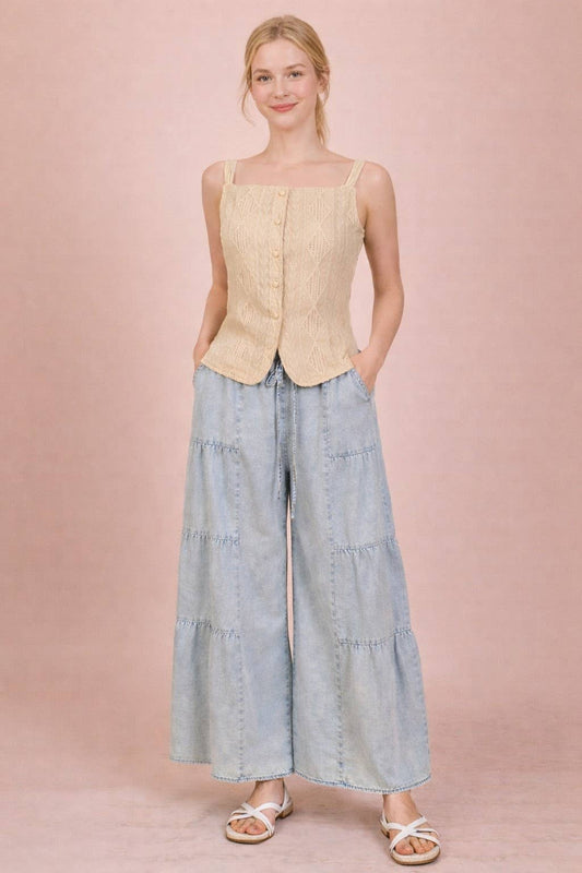 Tiered Layers Mineral Washed Chambray Pants