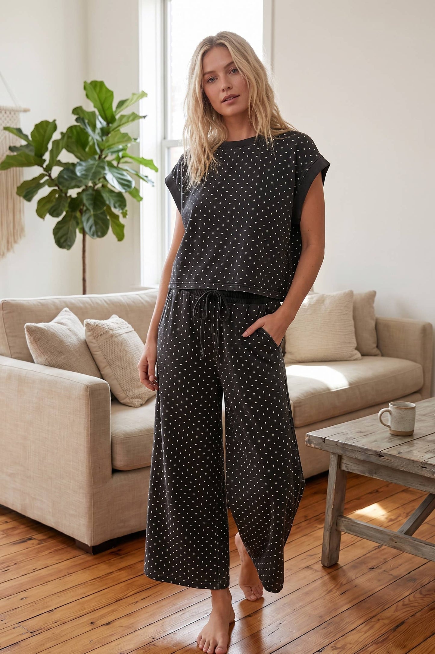 Mini Polka Dot Scuba Lounge Set: Blackish Charcoal