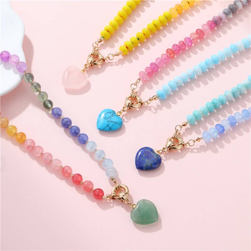 Natural Stone Semi-Precious Glass Mixed Necklace: Turq