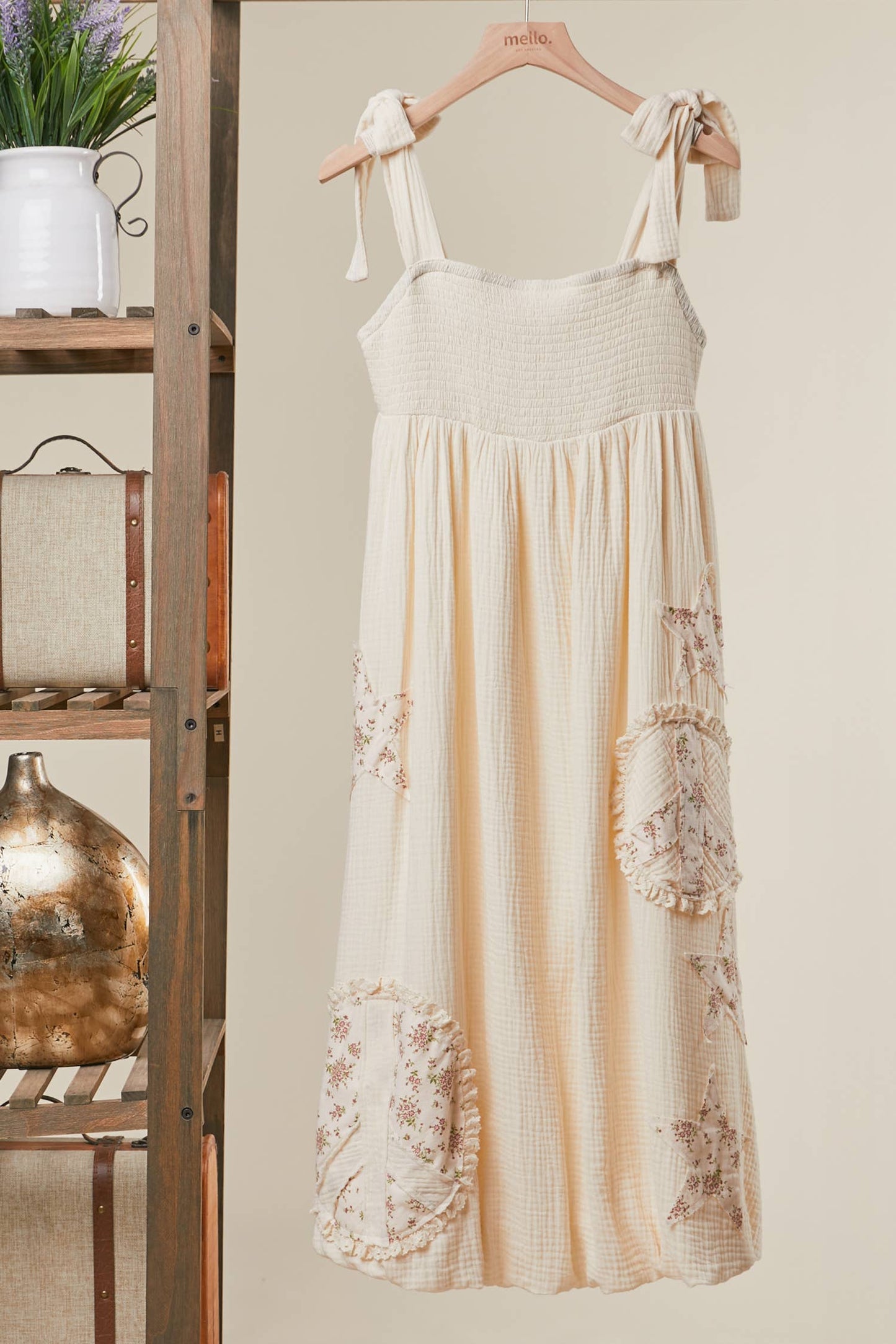 Peace Patchwork Ruffled Sleeveless Dress