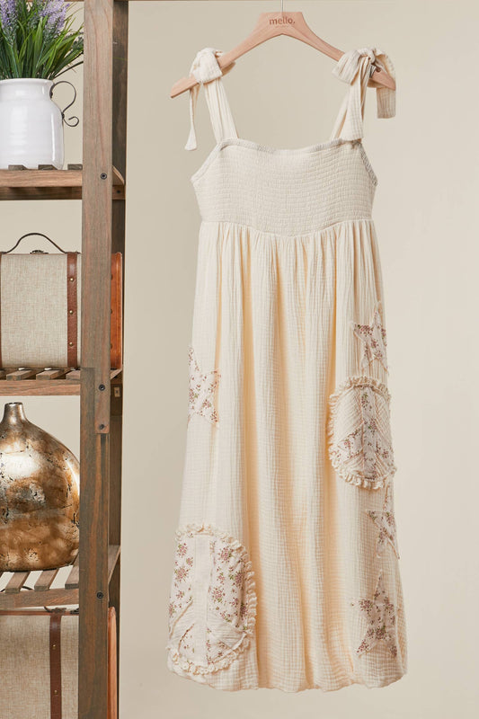 Peace Patchwork Ruffled Sleeveless Dress
