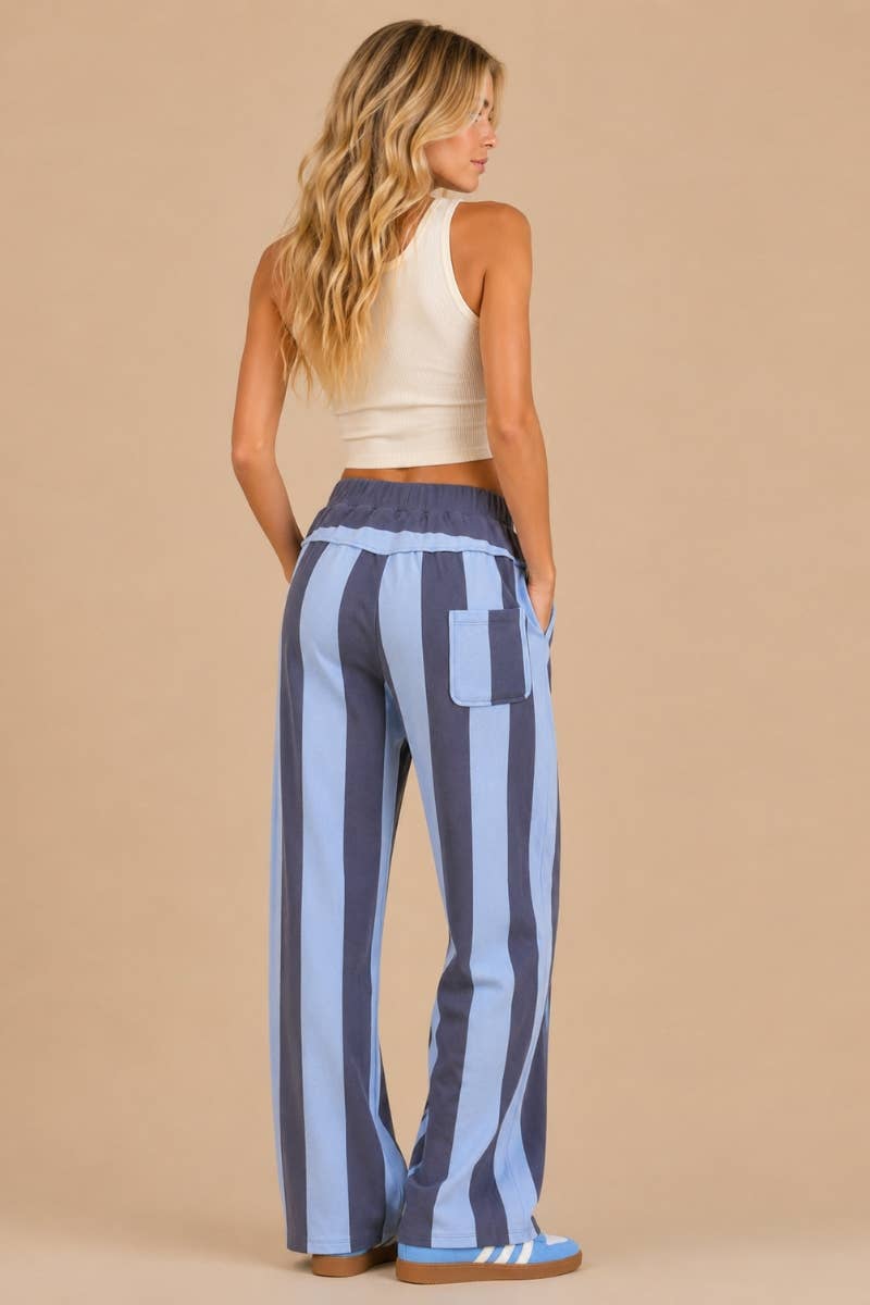 Striped Wide-Leg Pants: BLUE MULTI