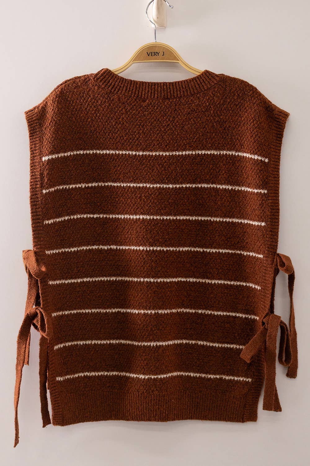 Striped Side Tie Knit Vest: MOCHA