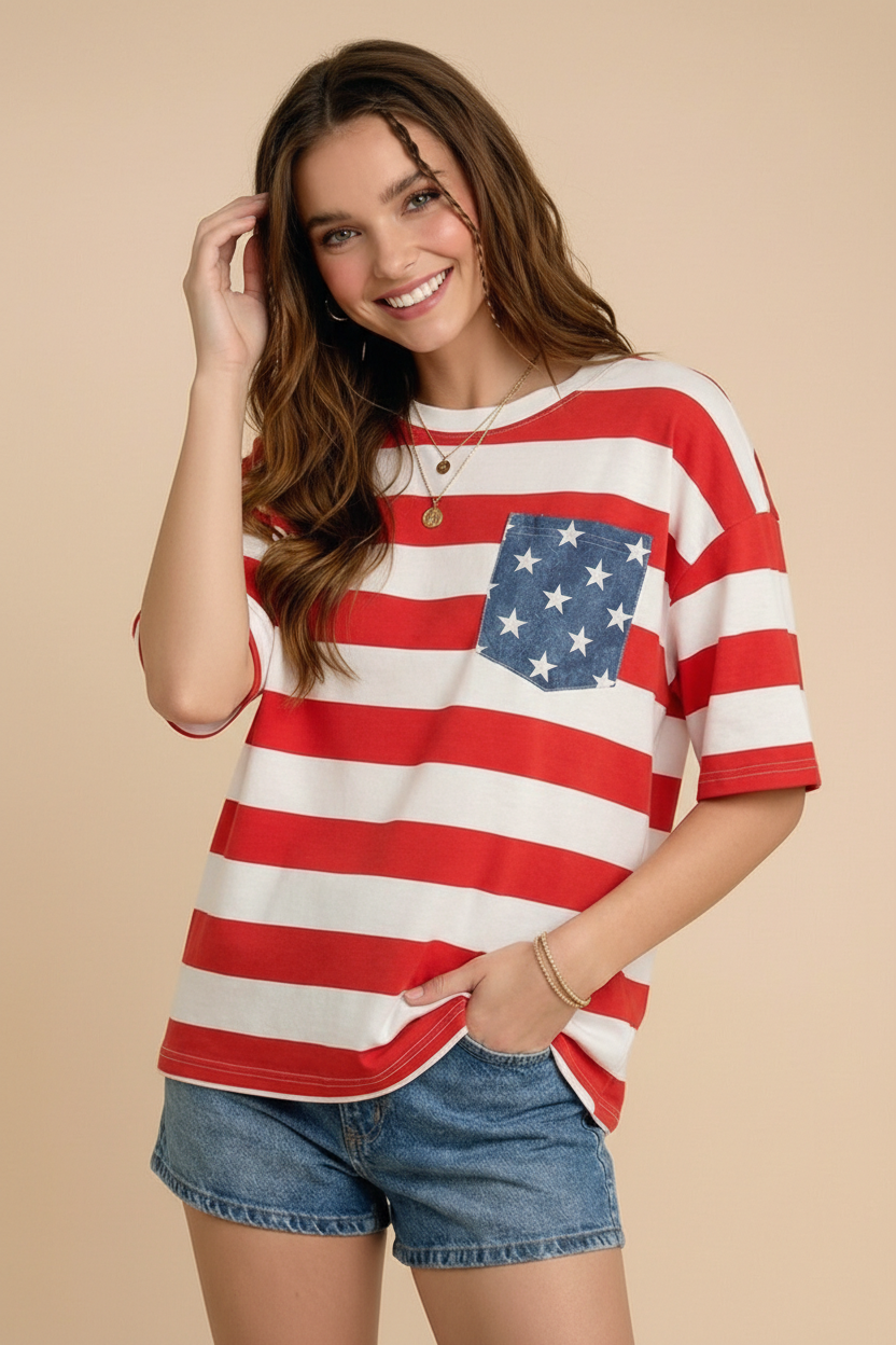 4th of July star pocket top