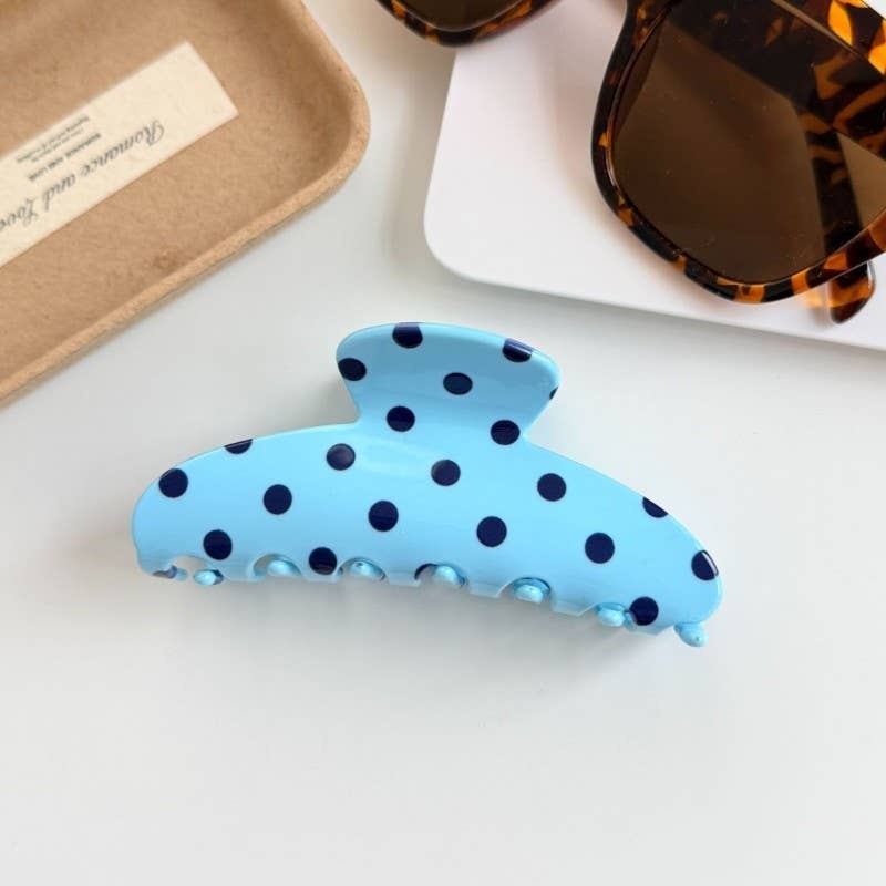 Retro Polka Dot Hair Claw - Glossy Spotted French | Blue