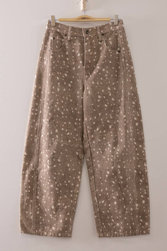 Allover Print Barrel Pants: MOCHA BAMBI