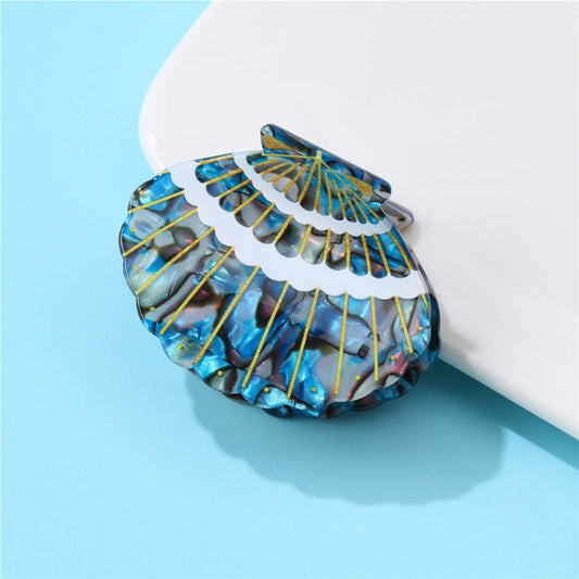 Marbled Seashell Hair Claw Clip: Blue