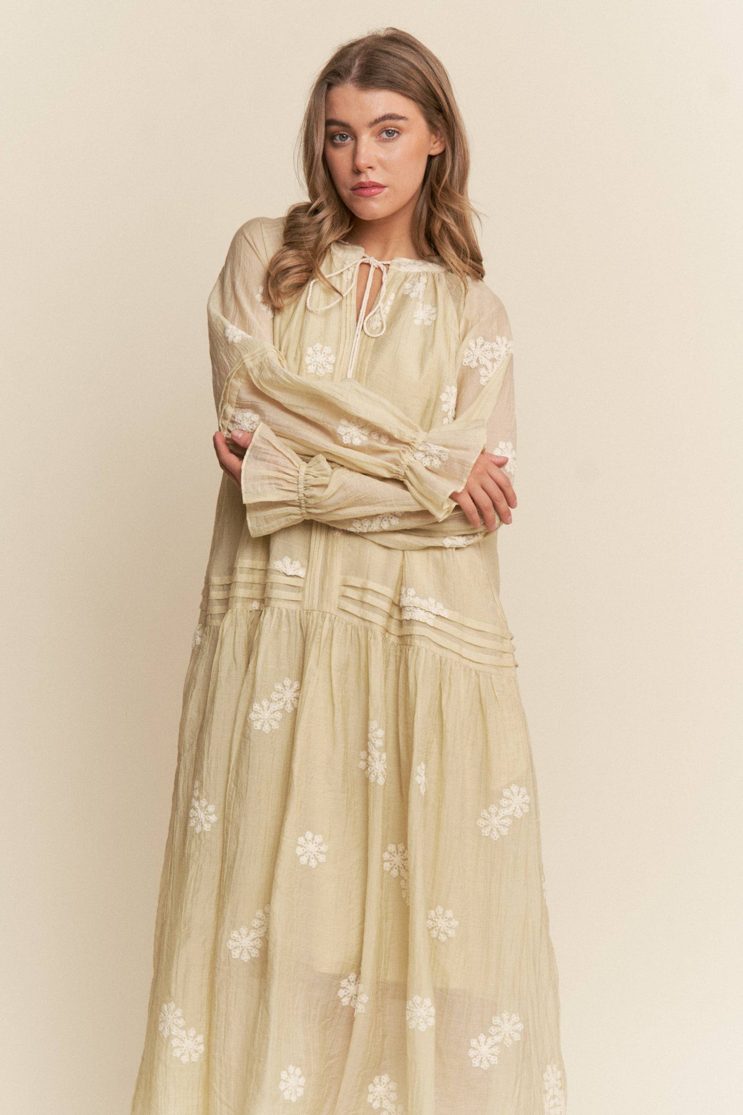 Embroidered Long Sleeve Light Weight Maxi