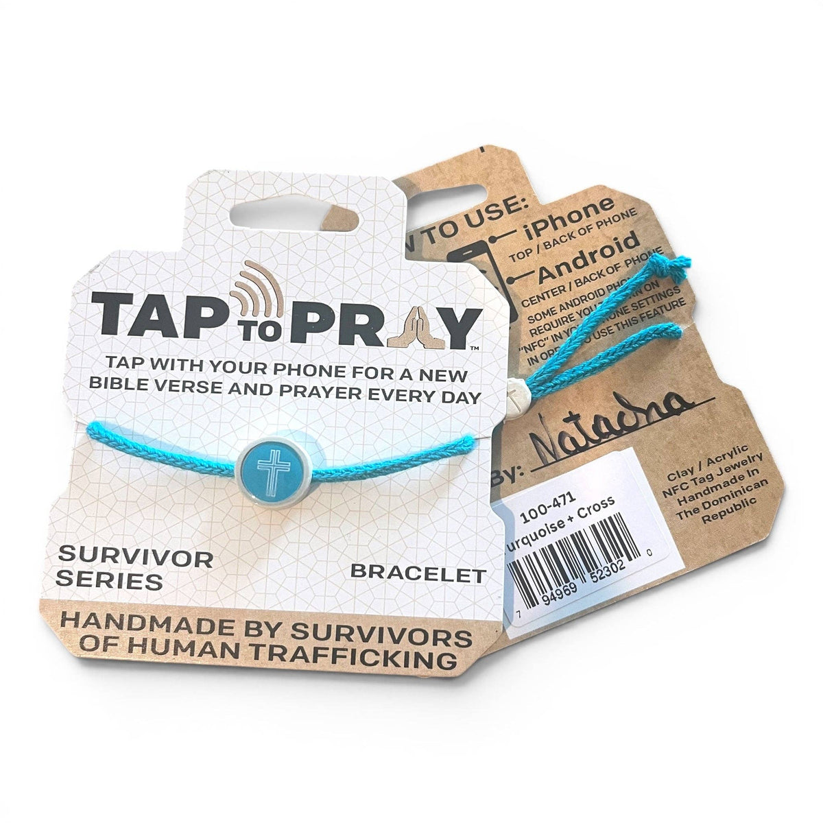 Tap To Pray® Survivor Series Braided Bracelet: Mocha + Cross