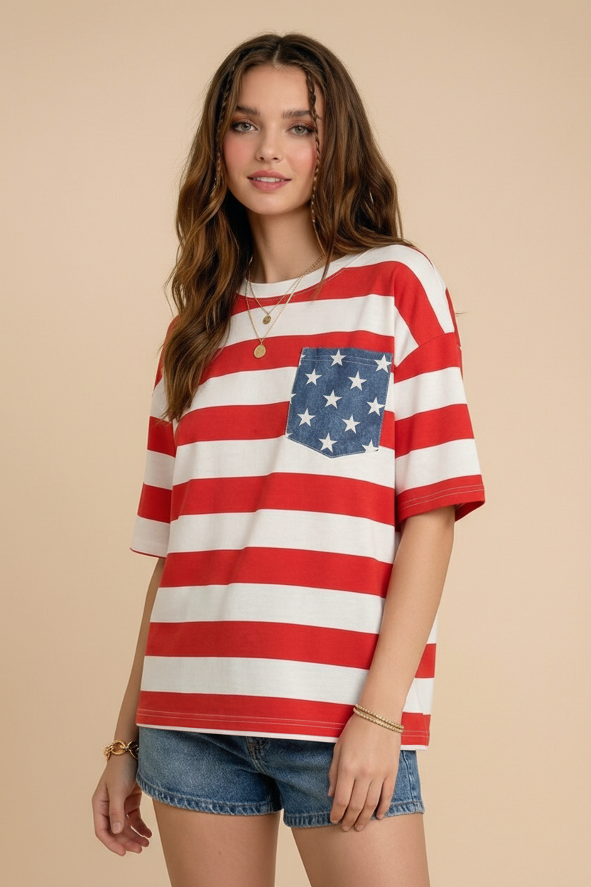 4th of July star pocket top