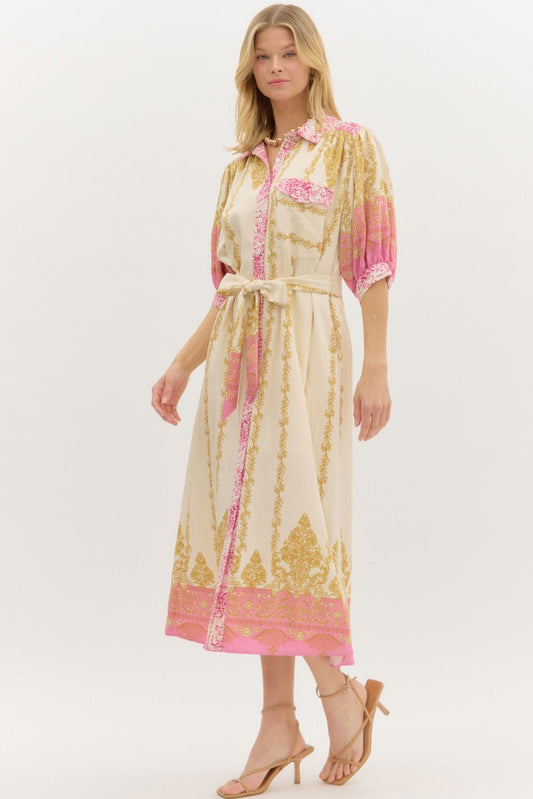 Border Accent Print Midi Dress
